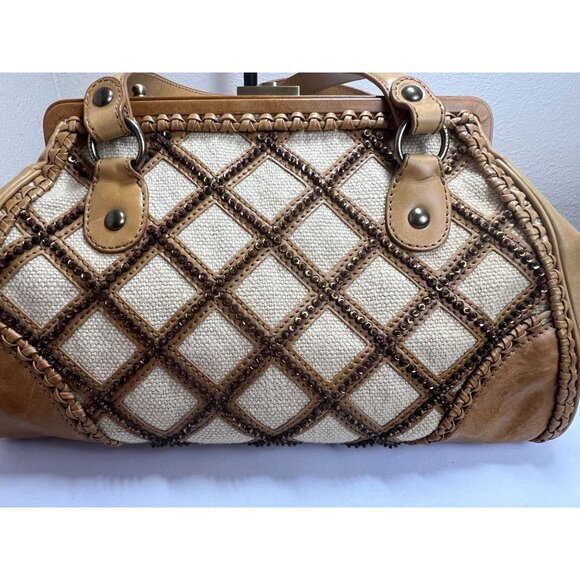 VTG Isabella Fiore Starry Safari Wanda Beaded Satchel Handbag Leather Canvas - Picture 12 of 13